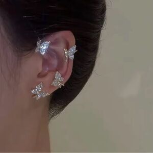 New fashion Silver Plated Metal Leaf Butterfly Clip Earrings,
